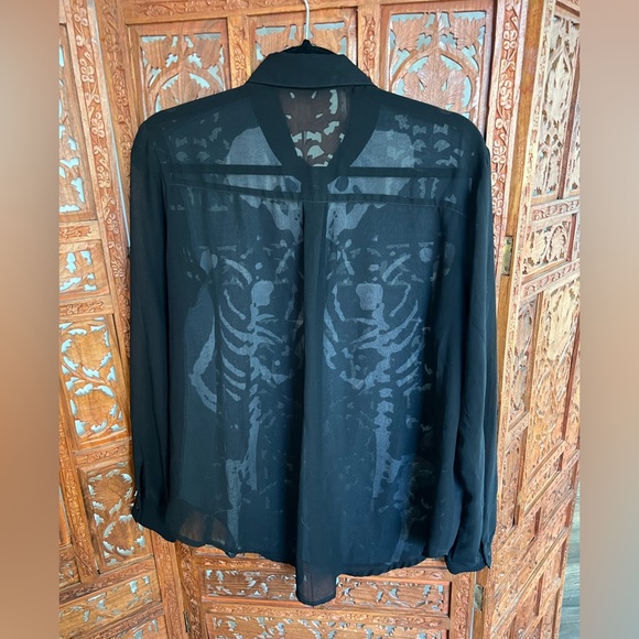 goth skeleton sheer button up- iron fist brand - Picture 3 of 5